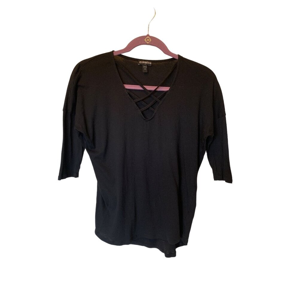 🌸3/$15🌸Black Express 3/4 Sleeve Blouse With Criss Cross V-Neck sz S